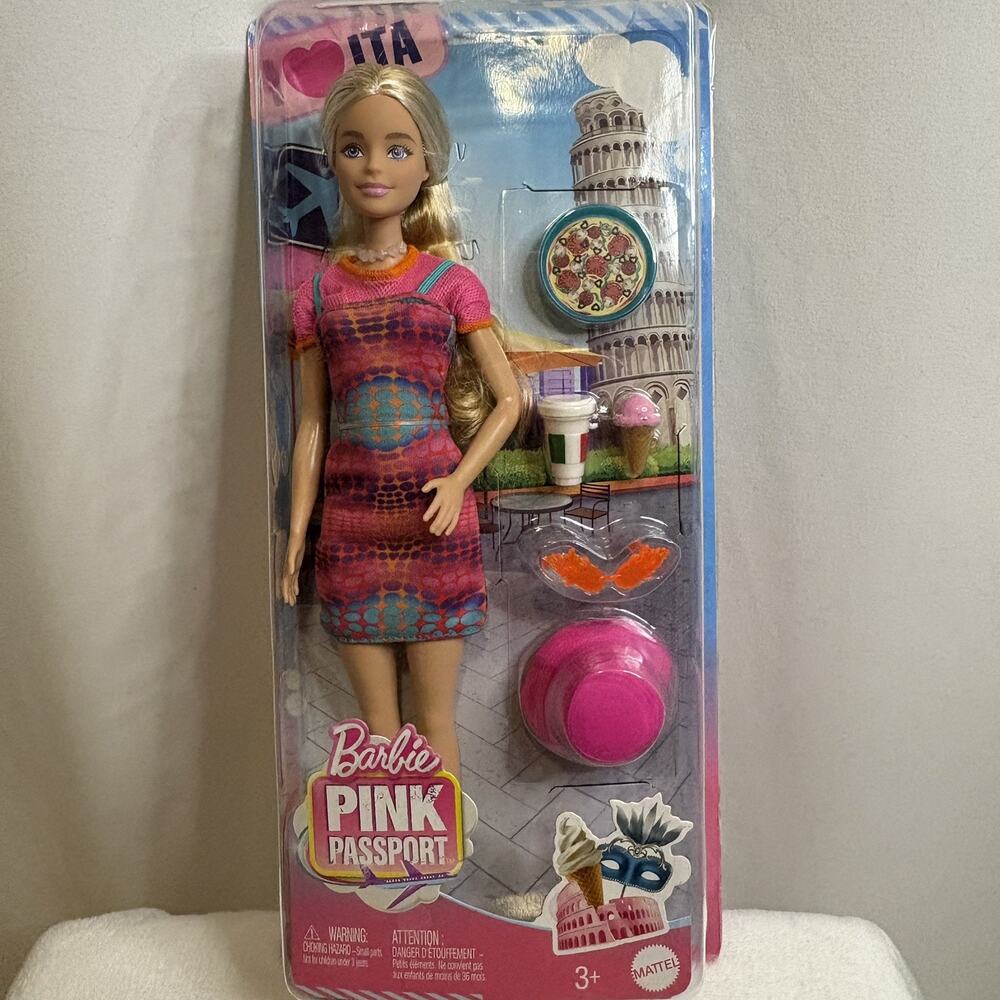 Barbie Pink Passport Italy Doll Set Blonde w/ Clothes & Travel Accessories NEW